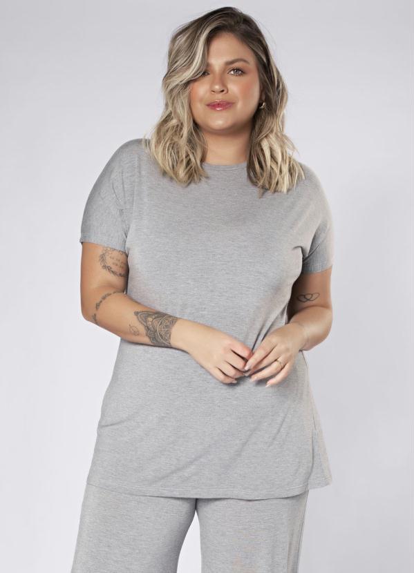 Preview - Blusa Manga Curta com Fenda Cinza 6