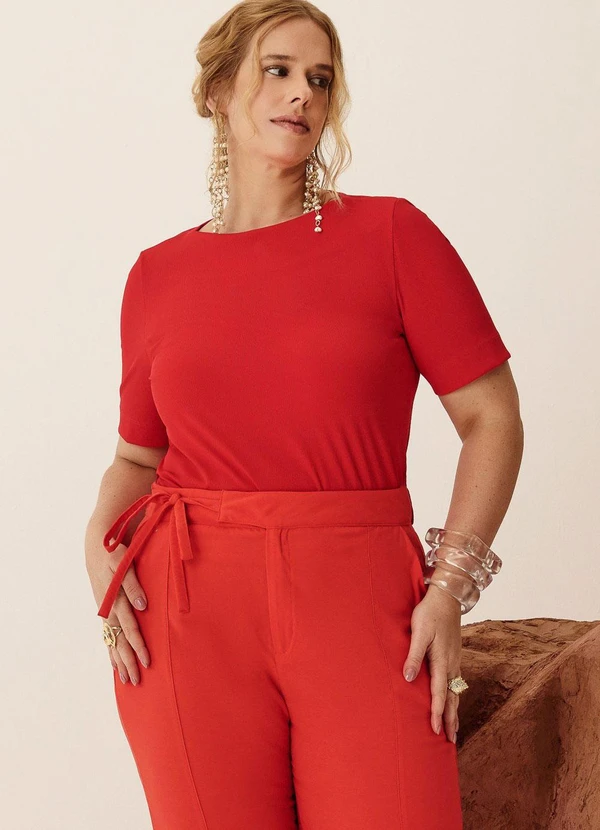 Elegance - Blusa Manga Curta com Forro Vermelho Spice
