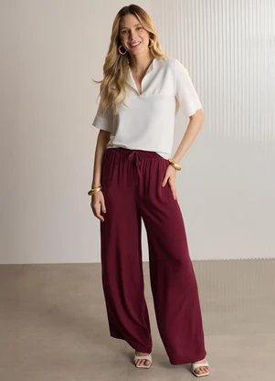 Lunender - Blusa Manga Curta com Gola em Malha Off White - LUNENDER