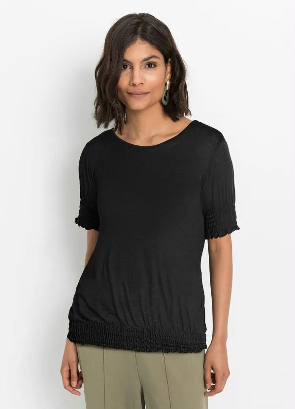 Outlet - Blusa Manga Curta com Lastex Preta