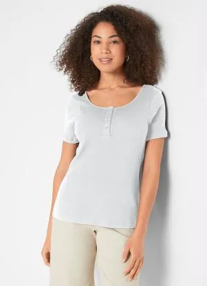 bonprix - Blusa Manga Curta com Peitilho Branca - BONPRIX