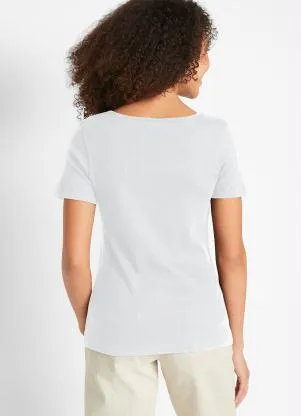 bonprix - Blusa Manga Curta com Peitilho Branca - BONPRIX