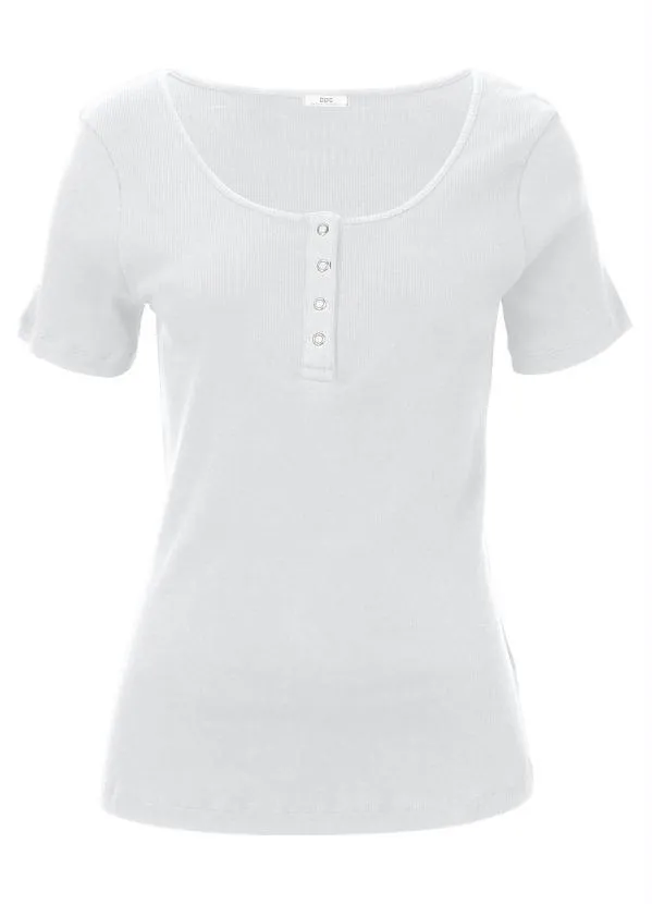bonprix - Blusa Manga Curta com Peitilho Branca 4