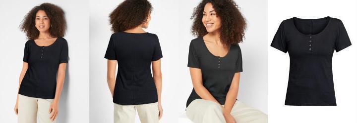 Blusa Manga Curta com Peitilho Preta