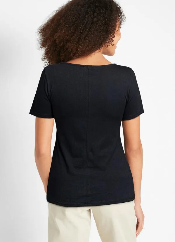 bonprix - Blusa Manga Curta com Peitilho Preta 2