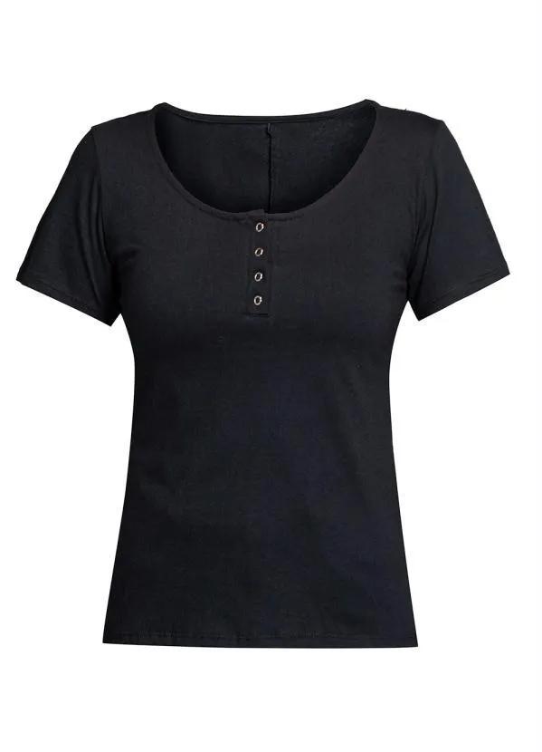 bonprix - Blusa Manga Curta com Peitilho Preta 4