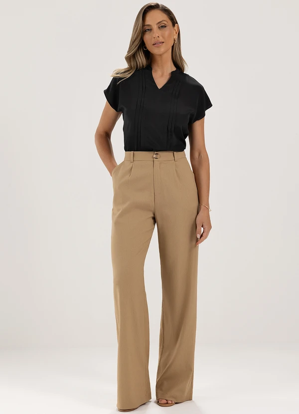 Principessa - Blusa Manga Curta com Pregas em Crepe Preto Neia 3