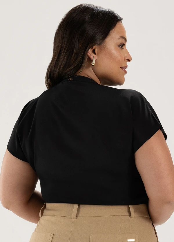 Principessa - Blusa Manga Curta com Pregas em Crepe Preto Neia 6