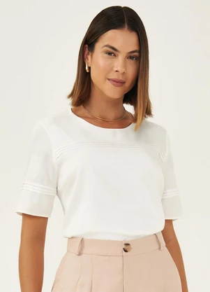 Principessa - Blusa Manga Curta Acetinada Off White Raiany - PRINCIPESSA