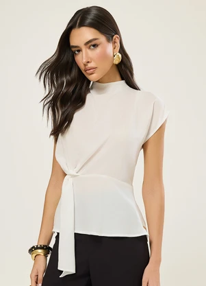 Naguchi - Blusa Manga Curta com Transpasse Off White - NAGUCHI