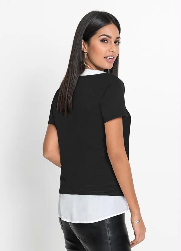 bonprix - Blusa Manga Curta com Visual Duplo Preta 5