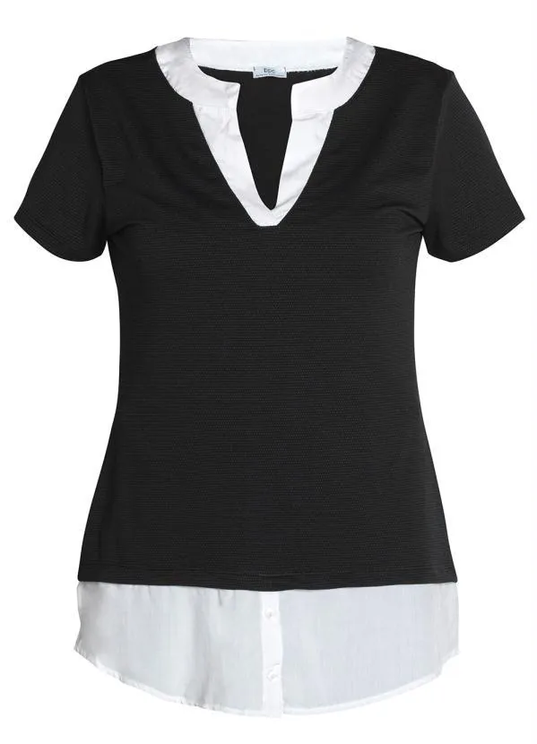 bonprix - Blusa Manga Curta com Visual Duplo Preta 2