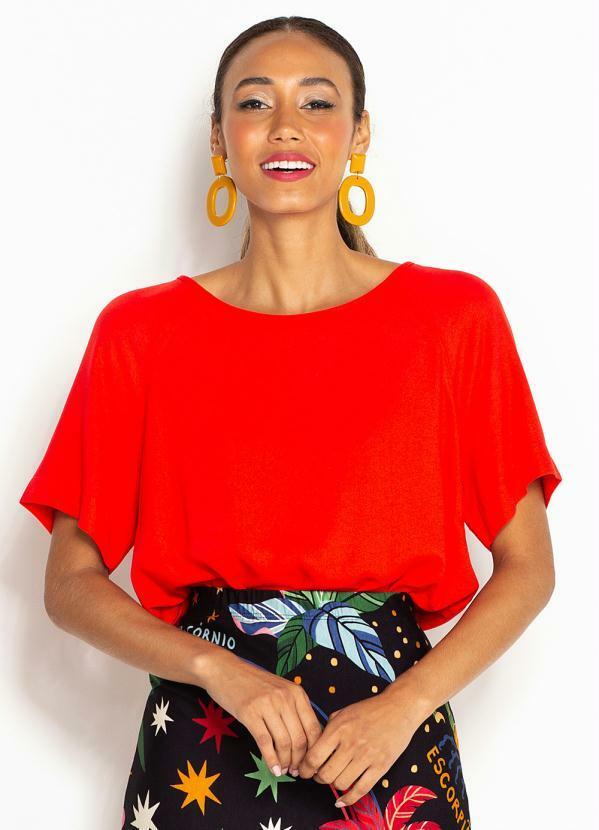 Farm - Blusa Manga Curta de Crepe Vermelha
