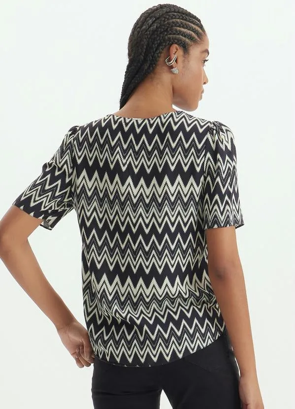 Lança Perfume - Blusa Manga Curta de Viscose Estampada Preta 2