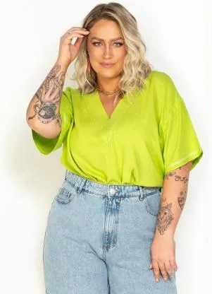 Colcci - Blusa Manga Curta de Viscose Verde - COLCCI