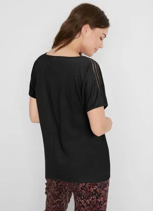 bonprix - Blusa Manga Curta Decote Redondo Preta - BONPRIX