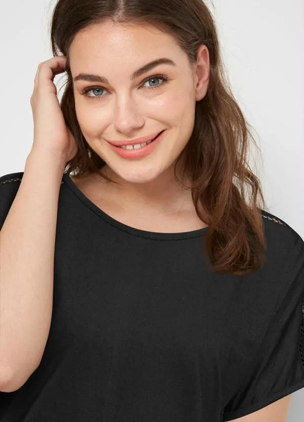 bonprix - Blusa Manga Curta Decote Redondo Preta 3