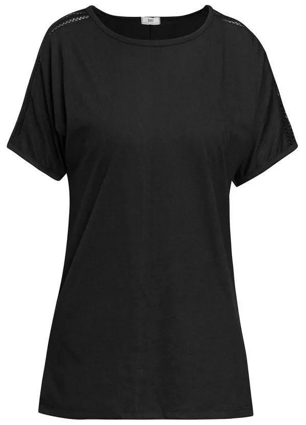 bonprix - Blusa Manga Curta Decote Redondo Preta 1
