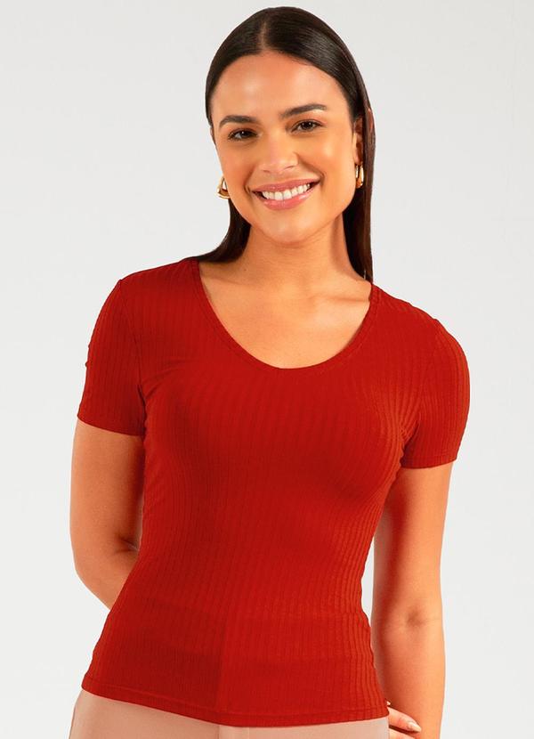 Cativa - Blusa Manga Curta em Canelado Vermelho