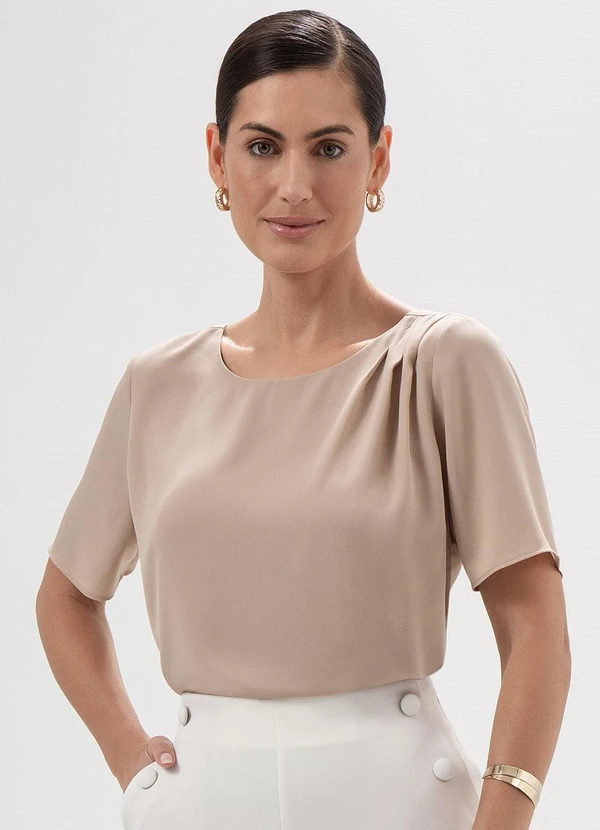 Principessa - Blusa Manga Curta em Crepe Nude Marta