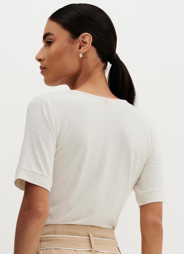 Principessa - Blusa Manga Curta em Malha com Linho Natural Karol Bege 2