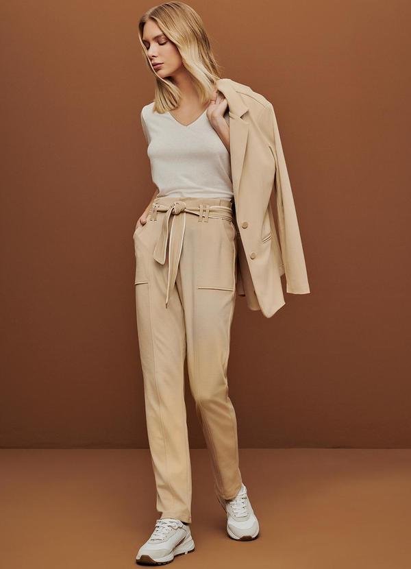 Principessa - Blusa Manga Curta em Malha com Linho Natural Karol Bege 3