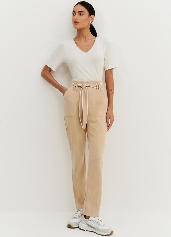 Principessa - Blusa Manga Curta em Malha com Linho Natural Karol Bege 7