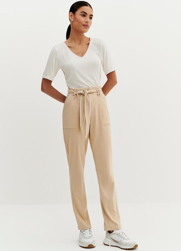 Principessa - Blusa Manga Curta em Malha com Linho Natural Karol Bege 9