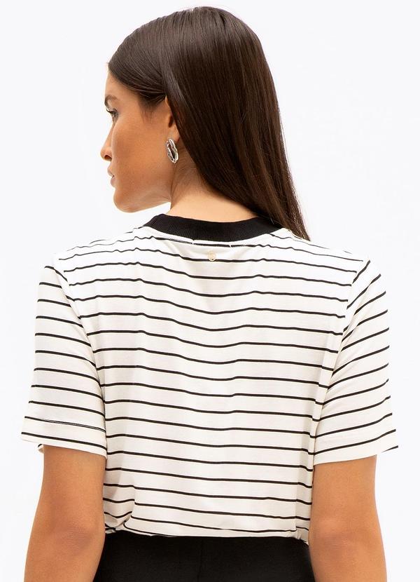 Principessa - Blusa Manga Curta em Malha Listrada Heidi Bege 2