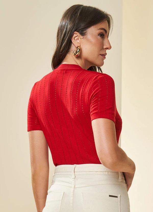 Doce Trama - Blusa Manga Curta em Malha Tricot Vermelho 2