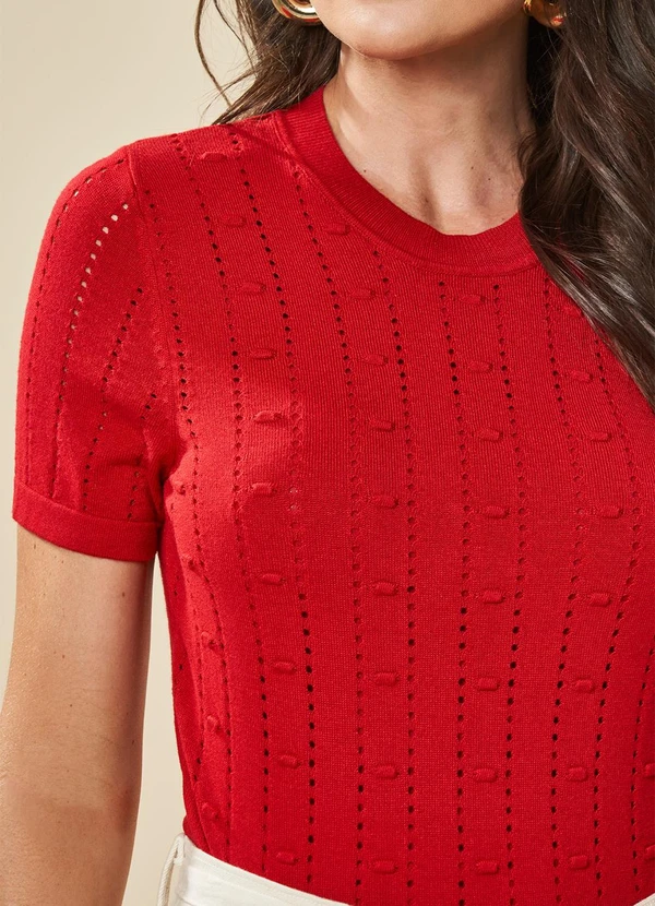 Doce Trama - Blusa Manga Curta em Malha Tricot Vermelho 5