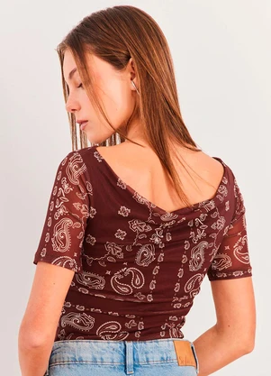 Sofie - Blusa Manga Curta em Tule Spring Flow Marrom - SOFIE