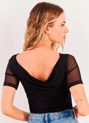 Sofie - Blusa Manga Curta em Tule Spring Flow Preto - SOFIE