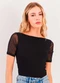 Sofie - Blusa Manga Curta em Tule Spring Flow Marrom - variação: Preto