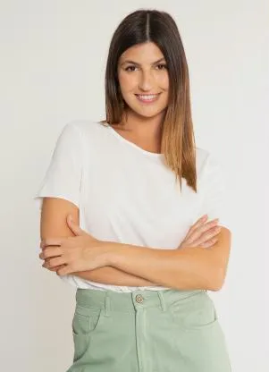 Lunender - Blusa Manga Curta em Viscose Básica Off White - LUNENDER