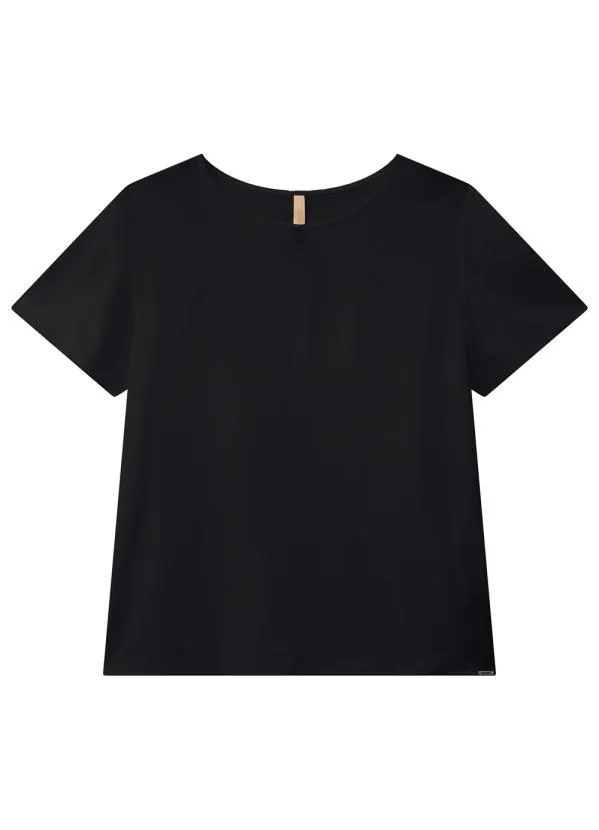 Lunender - Blusa Manga Curta em Viscose Básica Preto