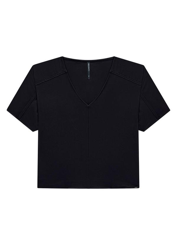 Lunender - Blusa Manga Curta em Viscose com Recortes Preto