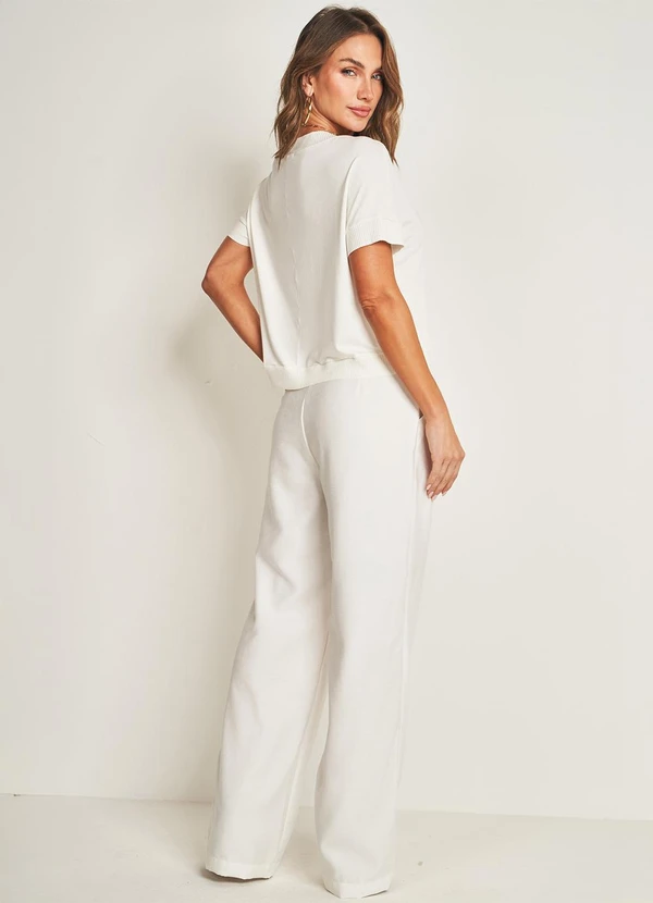 Doce Trama - Blusa Manga Curta em Viscose e Ribana Branco 4