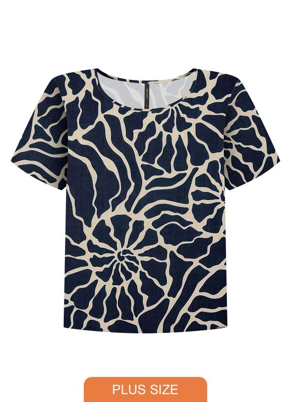 Lunender - Blusa Manga Curta em Viscose Estampada Azul