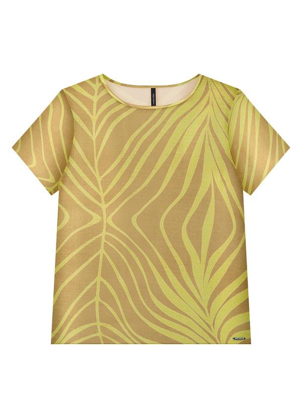 Lunender - Blusa Manga Curta em Viscose Estampada Bege