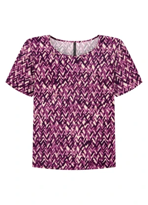 Lunender - Blusa Manga Curta em Viscose Estampada Roxo - LUNENDER