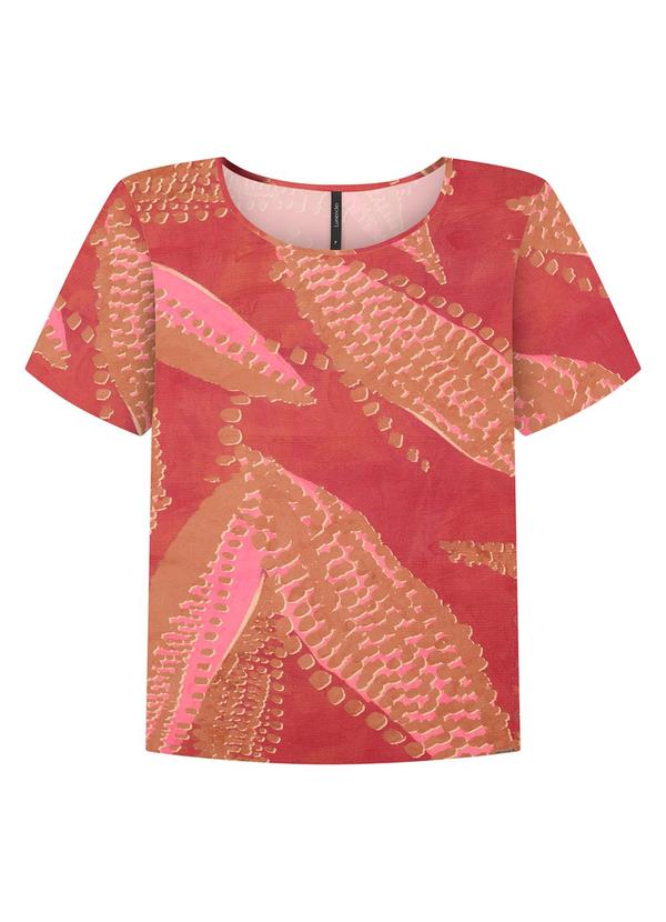Lunender - Blusa Manga Curta em Viscose Estampada Vermelho