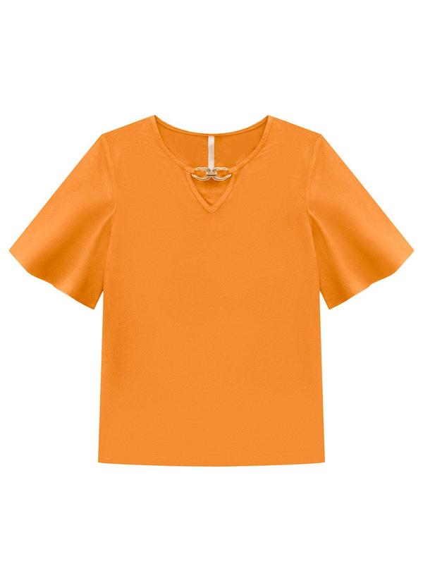 Lunender - Blusa Manga Curta em Viscose Laranja