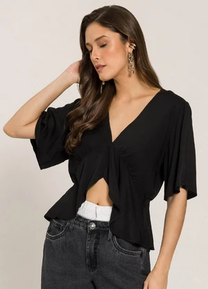 Sofie - Blusa Manga Curta em Viscose Preto - SOFIE