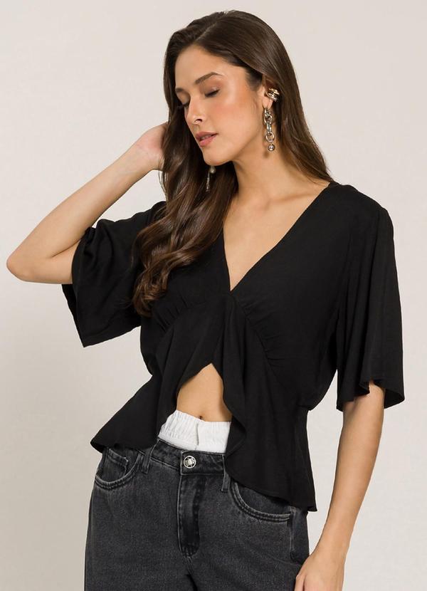 Sofie - Blusa Manga Curta em Viscose Preto
