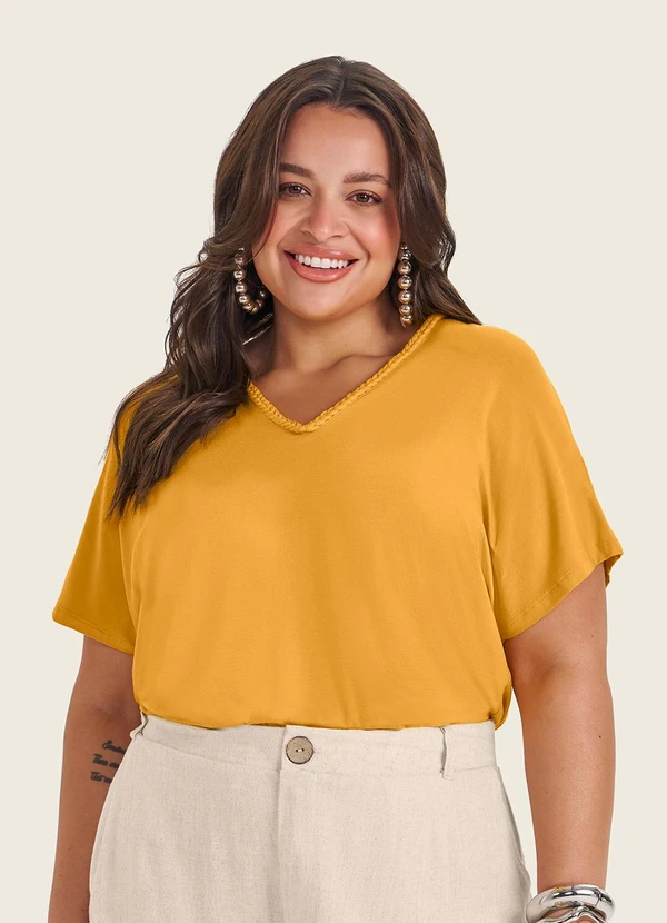Secret Glam - Blusa Manga Curta em Viscotorcion Amarelo