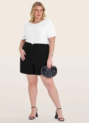 Secret Glam - Blusa Manga Curta em Viscotorcion Branco - SECRET GLAM