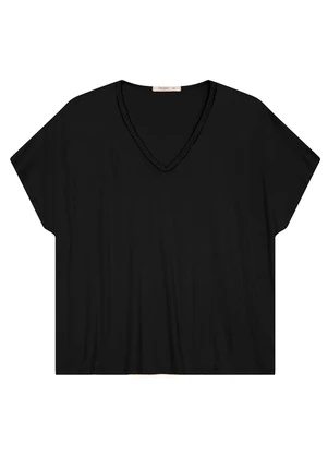 Secret Glam - Blusa Manga Curta em Viscotorcion Preto - SECRET GLAM