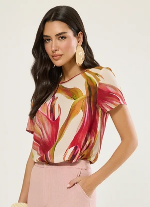 Naguchi - Blusa Manga Curta Estampa Exclusiva Nude Rosado - NAGUCHI