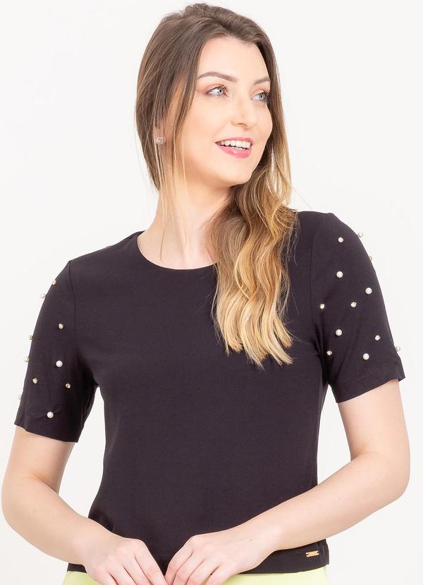 Gris - Blusa Manga Curta Feminina Adulto Preto